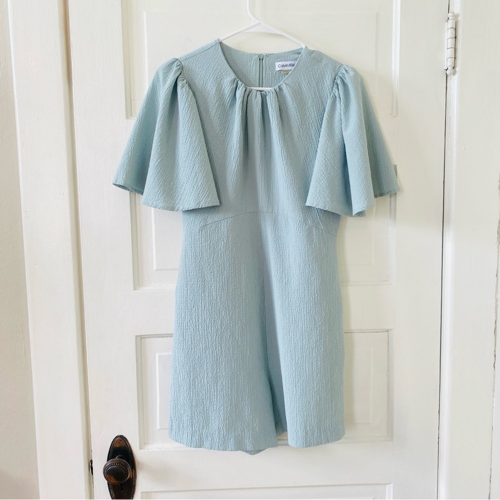 CALVIN KLEIN Seersucker Flutter Sleeve Mint Green Romper Women's Size 2
